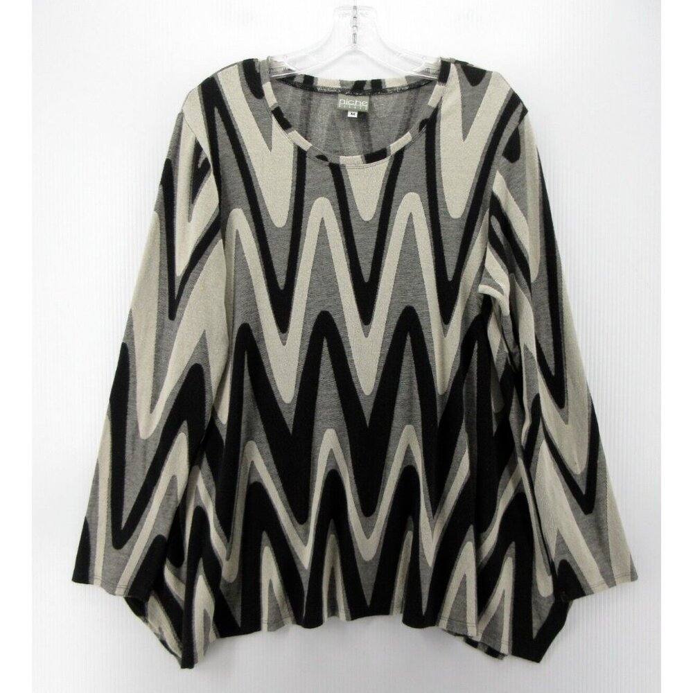Niche Nilgun Derman Sweater Medium Gray Chevron Tunic Pullover Knit